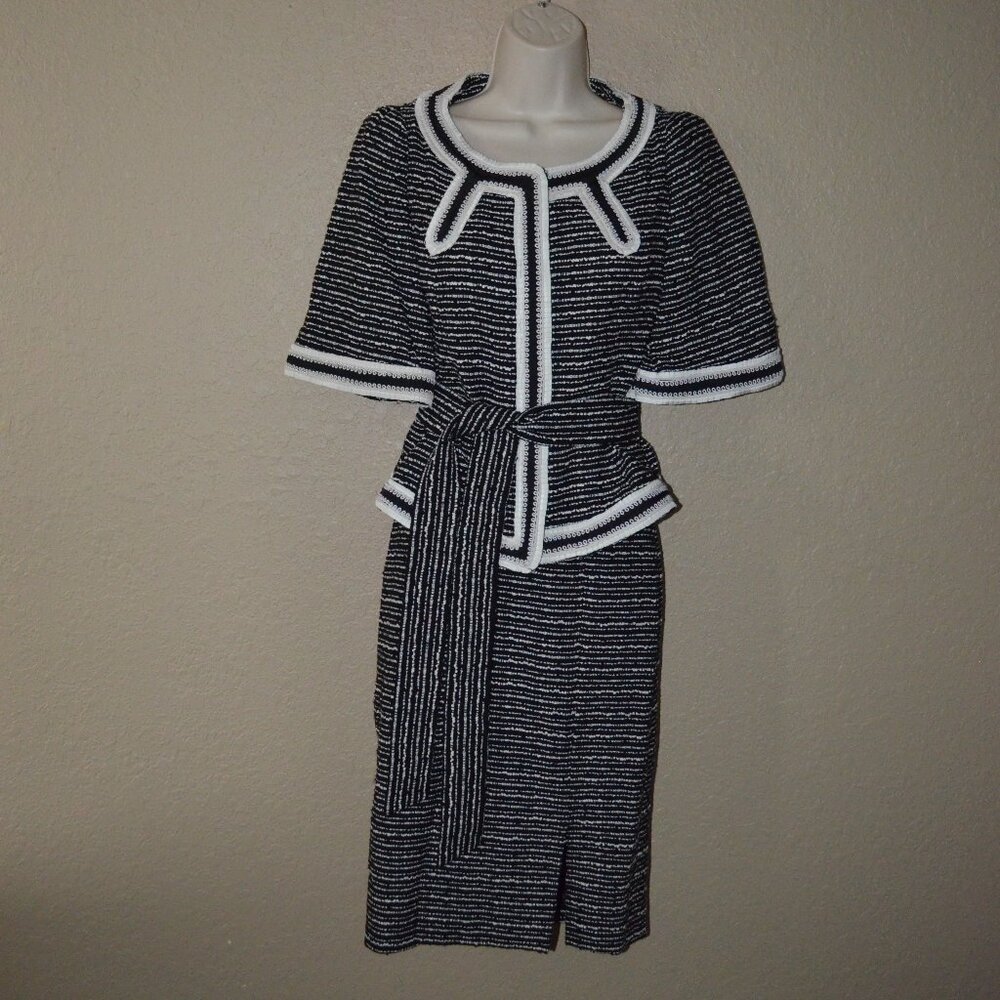 Sz 34 36 0/2 XS Escada Black White Tweed Skirt & Jacket Set Suit Set